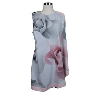 Ted Baker Women Porcelain Rose Black Dress Size 4 Printed Chiffon Floral Overlay